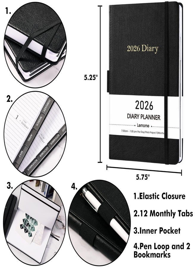Lemome 2026 Diary - 2026 Daily Planner, Appointment Book with Tabs, Pen Loop, Bookmarks, Inner Pocket, January to December 2026, 5.75" x 8.25" - Image 2